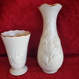 Lenox bud vases ivory gold trim set of 2